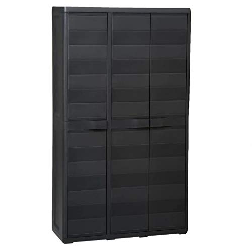 Garden Floor Storage Cabinet, Multifunctional Cabinet Black Outdoor Storage Cabinet Organizer with Adjustable 4 Shelves for Patio Backyard Garden