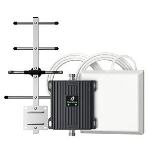 cell phone signal booster for verizon and at&t | up to 4,500 sq ft | boost 4g lte 5g signal on band 12/13/17 | 65db dual band cellular repeater with high gain antennas | fcc approved