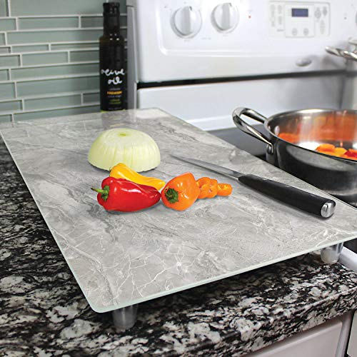 CounterArt Grey Marble Design 5mm Heat Tolerant Tempered Glass Cutting Board/Instant Counter 20.5" x 11.75" Instantly Adds Additional Counter Space & Food Preparation Area