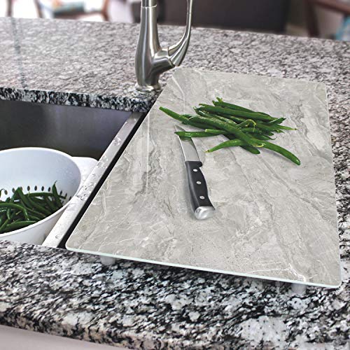 CounterArt Grey Marble Design 5mm Heat Tolerant Tempered Glass Cutting Board/Instant Counter 20.5" x 11.75" Instantly Adds Additional Counter Space & Food Preparation Area