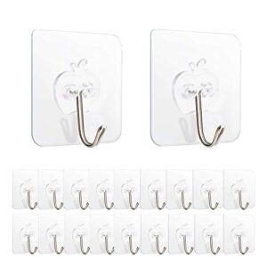 20PCS Wall Hooks - Adhesive Hooks - 15lb(Max) Heavy Duty Adhesive Hooks, Command Hooks for Hanging, Reusable Sticky Stainless Steel Hook, Waterproof, Apply for Kitchen, Bedroom, Bathroom