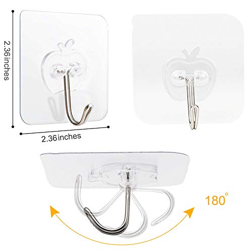 20PCS Wall Hooks - Adhesive Hooks - 15lb(Max) Heavy Duty Adhesive Hooks, Command Hooks for Hanging, Reusable Sticky Stainless Steel Hook, Waterproof, Apply for Kitchen, Bedroom, Bathroom