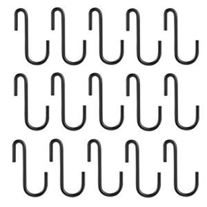 bfybest 15 pack heavy duty s hooks black s shaped hooks hanging hangers hooks for kitchen, bathroom, bedroom and office: pan, pot, coat, bag, plants (15 pack/s hook/black/3.54 inch)