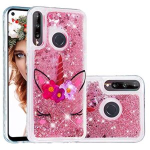 isadenser huawei p40 lite e case huawei y7p 2020 case clear tpu glitter stylish with 3d love quicksand shiny flowing liquid litetective cover compatible with huawei p40 lite e / 7p sleeping unicorn xy