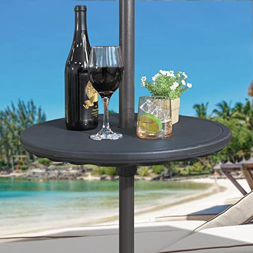 ABBLE 20'' Outdoor Adjustable All Weather Umbrella Table for Beach Patio Garden Poolside Accessory Umbrella Table Top Portable Round Table Fit 38mm Umbrella Pole (Black)