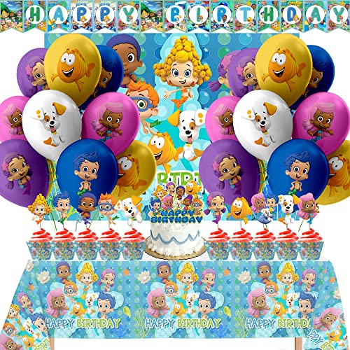 Nelton Birthday Party Supplies For Bubble Includes Banner - Backdrop - Table Cloth - Cake Topper - 20 Cupcake Toppers - 20 Balloons