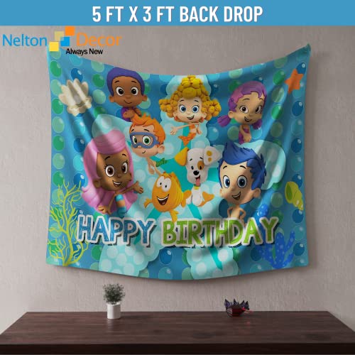 Nelton Birthday Party Supplies For Bubble Includes Banner - Backdrop - Table Cloth - Cake Topper - 20 Cupcake Toppers - 20 Balloons