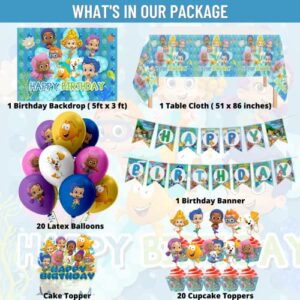 Nelton Birthday Party Supplies For Bubble Includes Banner - Backdrop - Table Cloth - Cake Topper - 20 Cupcake Toppers - 20 Balloons