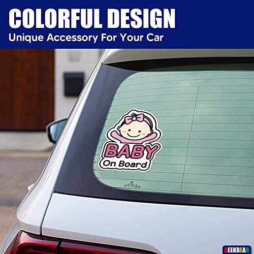GEEKBEAR Baby on Board Sticker for Cars (02. Basic Girl) – Cartoon Style Design as a Car Accessory - Reflective, Weather-Resistant and Eye-Catching - Gift for New Parents