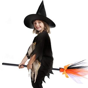 Halloween Witch Costume Accessory Plastic Witch Broom Kids Black Witch Hat Wizard Flying Broom Photography Prop Toy Wizard Cosplay for Halloween Dress Up Costume Party (Mix Color)