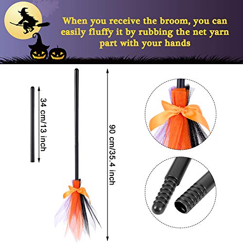 Halloween Witch Costume Accessory Plastic Witch Broom Kids Black Witch Hat Wizard Flying Broom Photography Prop Toy Wizard Cosplay for Halloween Dress Up Costume Party (Mix Color)