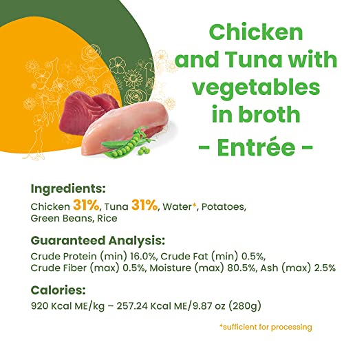 almo nature HQS Natural Chicken and Tuna Entree with Vegetables in Broth, Gluten Free, Additive Free, Adult Dog Canned Wet Food, Shredded 12 x 280g/9.87 oz