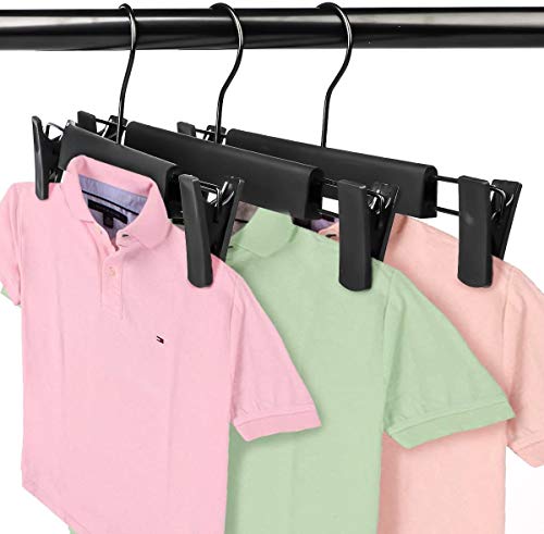 Pants Hangers Skirt Hangers,20 Packs Black Plastic Dress Trousers Hanger with Non-Slip Big Clips and 360 Rotatable Hook