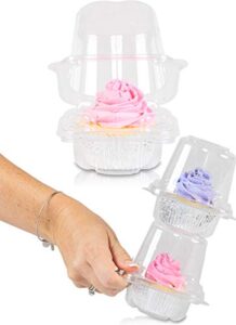 stack'ngo cupcake containers - bulk pack | plastic disposable cup cake boxes carrier holder box (50 carriers, 1 single serve)