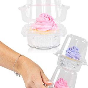 Stack'nGo Cupcake Containers - Bulk Pack | Plastic Disposable Cup Cake Boxes Carrier Holder Box (50 Carriers, 1 Single Serve)