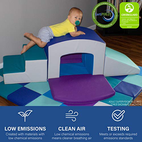 Factory Direct Partners 12825-NVPB SoftScape Playtime Grow-n-Learn Tunnel Climber Plus Pads for Toddlers and Kids(3-Piece) - Navy/Powder Blue, 12825-NVPB