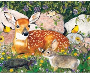 bits and pieces - 200 piece large piece family jigsaw puzzle for adults & kids - 15" x 19" - woodland friends - 200 pc forest deer bunny turtle bird large piece jigsaw puzzle by julie bauknecht