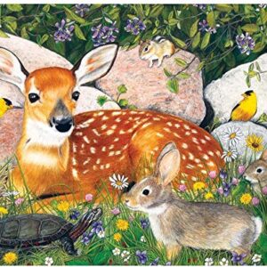 Bits and Pieces - 200 Piece Large Piece Family Jigsaw Puzzle for Adults & Kids - 15" x 19" - Woodland Friends - 200 pc Forest Deer Bunny Turtle Bird Large Piece Jigsaw Puzzle by Julie Bauknecht