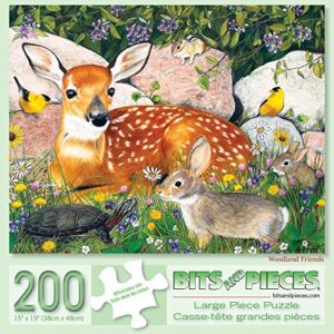 Bits and Pieces - 200 Piece Large Piece Family Jigsaw Puzzle for Adults & Kids - 15" x 19" - Woodland Friends - 200 pc Forest Deer Bunny Turtle Bird Large Piece Jigsaw Puzzle by Julie Bauknecht