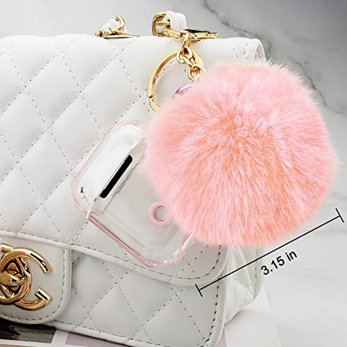 MOLOVA Case for Airpods 1 Case, Protective Soft TPU Clear Cover with Keychains Silicone Skin Cover with Cute Four Leaf Clover Fluffy Fur Ball for Kids Teens Boys Girls (Clear Pink)
