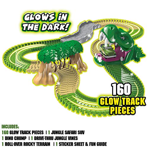 Ontel Magic Tracks Dino Chomp Glow in The Dark Racetrack Set with 9 Feet of Speedway