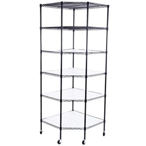 26.77" x 26.77" x 70.87" corner shelf with wheels, metal storage wire shelving unit corner rack corner shelving,free standing corner storage rack display for living room,bathroom,kitchen (black)