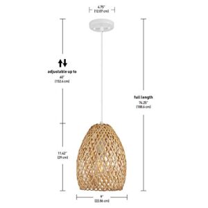 Globe Electric 61090 1-Light Pendant Light, Light Twine Shade, White Socket, White Cloth Hanging Cord, E26 Base Socket, Kitchen Island, Pendant Light Fixture, Adjustable Height, Home Décor Lighting