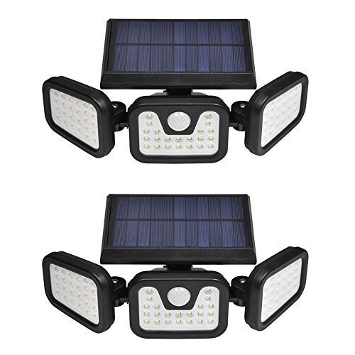 Viugreum 2 Pack Solar Security Light Outdoor, 74 Led 50W 5000LM Solar Motion Sensor Lights with 3 Adjustable Heads, 6000K Daylight White IP67 Waterproof Outdoor Flood Lighting for Garden, Garage