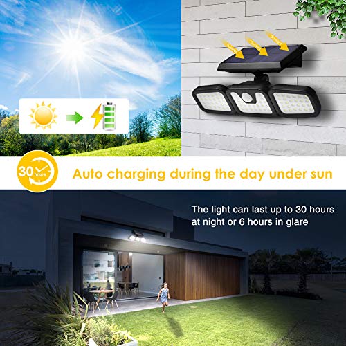 Viugreum 2 Pack Solar Security Light Outdoor, 74 Led 50W 5000LM Solar Motion Sensor Lights with 3 Adjustable Heads, 6000K Daylight White IP67 Waterproof Outdoor Flood Lighting for Garden, Garage