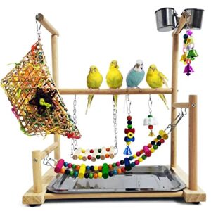kathson parrots playground bird perch gym playpen birds chewing toys bridges with swings food bowl for parakeets african grey conures cockatiel cockatoos parrotlets