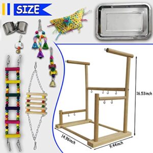 kathson Parrots Playground Bird Perch Gym Playpen Birds Chewing Toys Bridges with Swings Food Bowl for Parakeets African Grey Conures Cockatiel Cockatoos Parrotlets