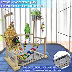 kathson Parrots Playground Bird Perch Gym Playpen Birds Chewing Toys Bridges with Swings Food Bowl for Parakeets African Grey Conures Cockatiel Cockatoos Parrotlets