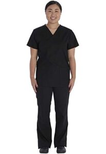 vital threads men and women scrubs set v-neck top & drawstring pant, vt526c, m, black