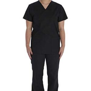 Vital Threads Men and Women Scrubs Set V-Neck Top & Drawstring Pant, VT526C, M, Black