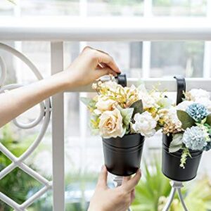 Dahey 10 Pcs Hanging Flower Pots Metal Iron Bucket Planter for Railing Fence Balcony Garden Home Decoration Flower Holders with Detachable Hooks, Black, 4 Inches