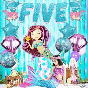 KatchOn, Mermaid 5th Birthday Decorations Girl - Pack 8 | Mermaid Birthday Decorations for Girls 5 | Mermaid Birthday Party Supplies | Mermaid Balloons 5, Little Mermaid Party Decorations 5 Year Old