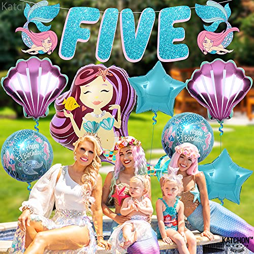 KatchOn, Mermaid 5th Birthday Decorations Girl - Pack 8 | Mermaid Birthday Decorations for Girls 5 | Mermaid Birthday Party Supplies | Mermaid Balloons 5, Little Mermaid Party Decorations 5 Year Old