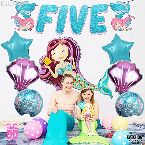 KatchOn, Mermaid 5th Birthday Decorations Girl - Pack 8 | Mermaid Birthday Decorations for Girls 5 | Mermaid Birthday Party Supplies | Mermaid Balloons 5, Little Mermaid Party Decorations 5 Year Old