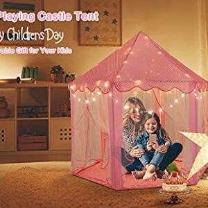 TTLOJ Kids Gift Play Tent with Star Lights Crown & Wand, for Girls Boys, Princess Castle Toy Tent, Large Playhouse Toys for Girl Toddler Children Play House, Teepee Tent Indoor Outdoor