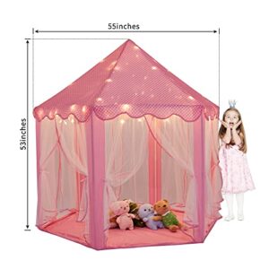 TTLOJ Kids Gift Play Tent with Star Lights Crown & Wand, for Girls Boys, Princess Castle Toy Tent, Large Playhouse Toys for Girl Toddler Children Play House, Teepee Tent Indoor Outdoor
