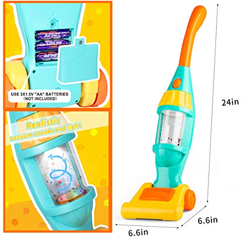 Toy Vacuum Cleaner for Kids, Electric Kids Play Vacuum with Lights, Realistic Sounds & Whirling Stars, Pretend Role-Play House Cleaning Vacuum Cleaner Toys Set for Children Girls Boys Toy