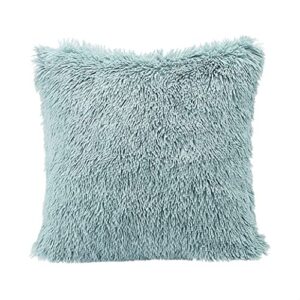 Amazon Basics Shaggy Long Fur Faux Fur Throw Pillow Covers, 18"x18", Pack of 2 - Teal Blue