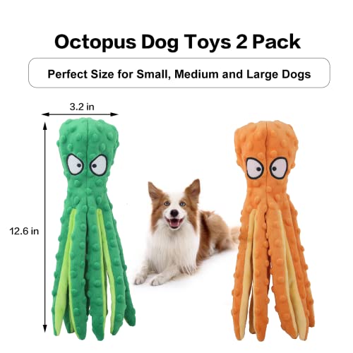CPYOSN Dog Squeaky Toys Octopus - No Stuffing Crinkle Plush Dog Toys for Puppy Teething, Durable Interactive Dog Chew Toys for Small, Medium and Large Dogs Training and Reduce Boredom, 2 Pack