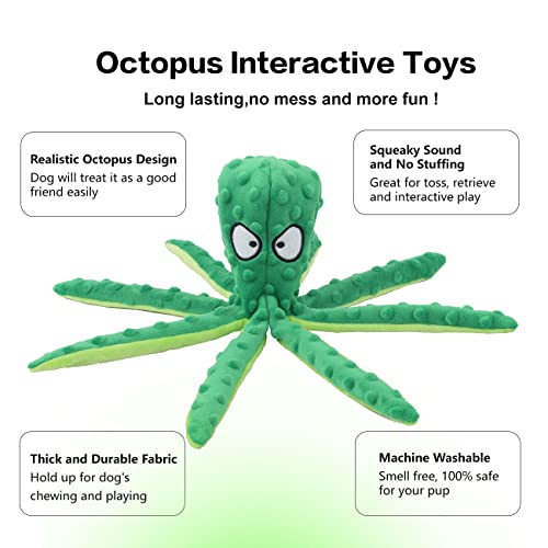 CPYOSN Dog Squeaky Toys Octopus - No Stuffing Crinkle Plush Dog Toys for Puppy Teething, Durable Interactive Dog Chew Toys for Small, Medium and Large Dogs Training and Reduce Boredom, 2 Pack