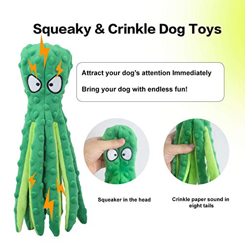 CPYOSN Dog Squeaky Toys Octopus - No Stuffing Crinkle Plush Dog Toys for Puppy Teething, Durable Interactive Dog Chew Toys for Small, Medium and Large Dogs Training and Reduce Boredom, 2 Pack