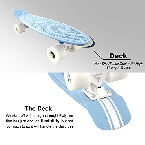 Swell Skateboards for Kids Ages 6-12 | Cruiser Complete Skateboard for Beginners, Boys, Girls, Youths, Teens, Adults College Students | 22 inch and 28 Inch Plastic Retro Mini Skateboard (22" Stringer)