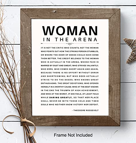 Daring Greatly Man/Woman In the Arena Quote Poster - 8x10 Famous Teddy Roosevelt Speech - 8x10 Motivational Inspirational Wall Art Decor - Uplifting Gifts for Women, Feminist, Entrepreneur