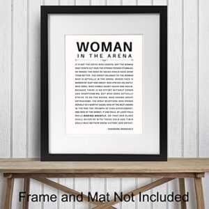 Daring Greatly Man/Woman In the Arena Quote Poster - 8x10 Famous Teddy Roosevelt Speech - 8x10 Motivational Inspirational Wall Art Decor - Uplifting Gifts for Women, Feminist, Entrepreneur