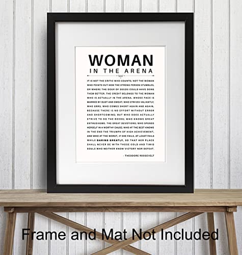 Daring Greatly Man/Woman In the Arena Quote Poster - 8x10 Famous Teddy Roosevelt Speech - 8x10 Motivational Inspirational Wall Art Decor - Uplifting Gifts for Women, Feminist, Entrepreneur