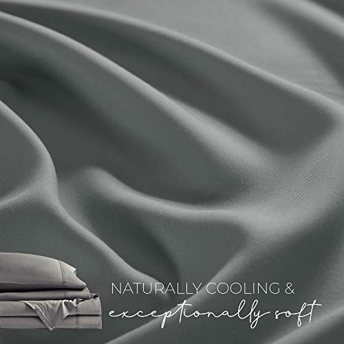 Comfort Spaces 100% Rayon (from Bamboo) Bed Sheets Set, Breathable, Cooling Sheet with 15" Deep Pocket, All Season, Cozy Bedding Set, Matching Pillow Cases, Queen, Charcoal 4 Piece (CS20-1201)